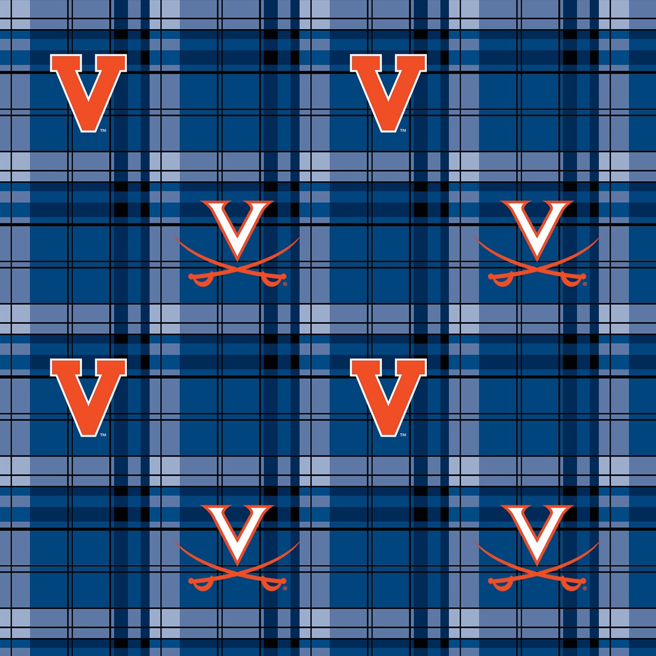 Sykel Enterprises-University of Virginia Fleece Fabric-Virginia Cavaliers Plaid Fleece Blanket Fabric-Sold by the yard